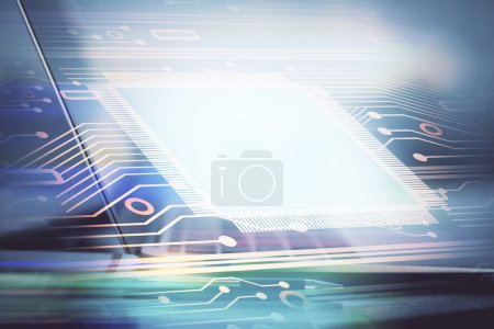 Photo for Double exposure of computer and technology theme drawing. Concept of innovation. - Royalty Free Image