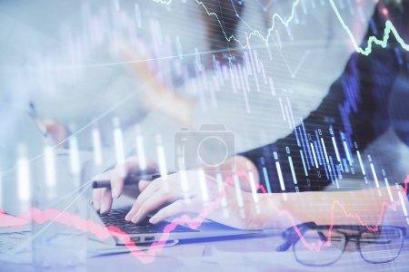 Photo for Multi exposure of woman hands typing on computer and financial graph hologram drawing. Stock market analysis concept. - Royalty Free Image