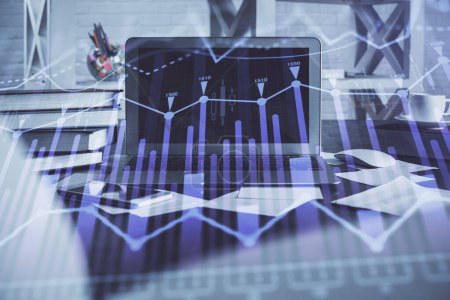 Photo for Forex market graph hologram and personal computer on background. Double exposure. Concept of investment. - Royalty Free Image