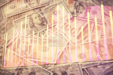 Photo for Multi exposure of forex chart drawing over us dollars bill background. Concept of financial success markets. - Royalty Free Image