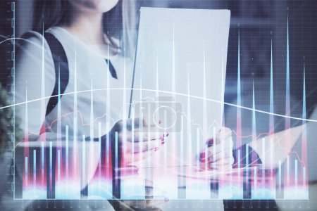 Photo for Double exposure of hands making notes with forex chart huds. Stock market concept. - Royalty Free Image