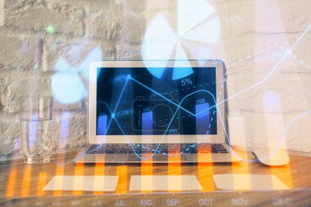 Photo for Double exposure of forex chart and work space with computer. Concept of international online trading. - Royalty Free Image