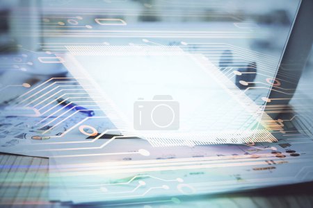 Photo for Double exposure of computer and technology theme hud. Concept of innovation. - Royalty Free Image