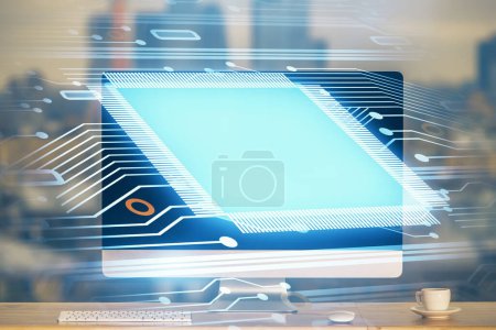 Photo for Technology theme drawing and work space with computer. Multi exposure. Concept of innovation. - Royalty Free Image