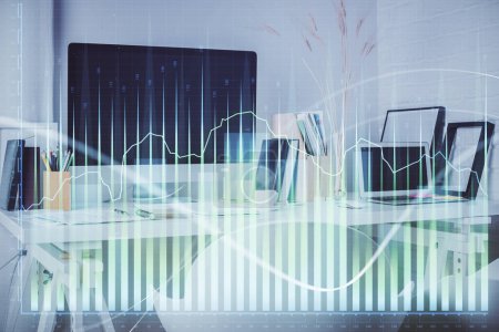 Photo for Double exposure of stock market graph drawing and office interior background. Concept of financial analysis. - Royalty Free Image