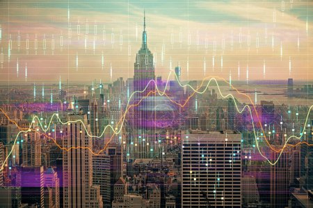 Photo for Forex graph on city view with skyscrapers background double exposure. Financial analysis concept. - Royalty Free Image