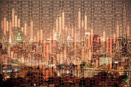 Photo for Double exposure of forex chart drawings over cityscape background. Concept of success. - Royalty Free Image