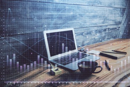 Photo for Double exposure of forex graph and work space with computer. Concept of international online trading. - Royalty Free Image