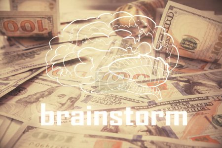 Photo for Double exposure of startup drawing over usa dollars bill background. Young business concept. - Royalty Free Image