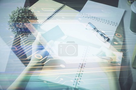 Photo for Double exposure of woman on-line shopping holding a credit card and data theme hologram drawing. E-commerce concept. - Royalty Free Image
