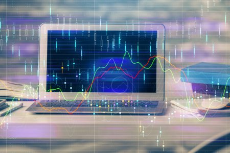 Photo for Multi exposure of forex graph and work space with computer. Concept of international online trading. - Royalty Free Image