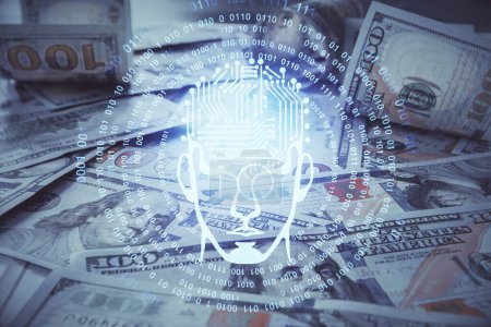 Photo for Double exposure of brain drawing over us dollars bill background. Technology concept. - Royalty Free Image