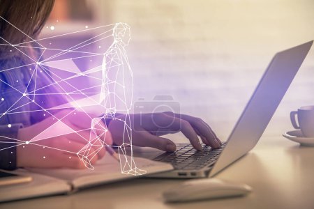 Photo for Double exposure of woman hands typing on computer and creative drawing. Start up concept. - Royalty Free Image