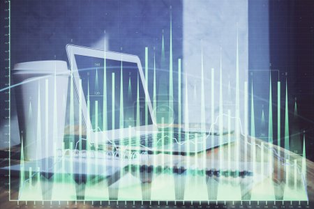 Photo for Forex Chart hologram on table with computer background. Double exposure. Concept of financial markets. - Royalty Free Image