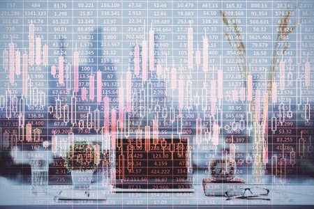 Photo for Double exposure of forex chart and work space with computer. Concept of international online trading. - Royalty Free Image