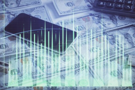Photo for Double exposure of forex graph drawing over us dollars bill background. Concept of financial markets. - Royalty Free Image