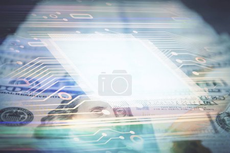 Photo for Double exposure of data theme drawing over us dollars bill background. Technology concept. - Royalty Free Image