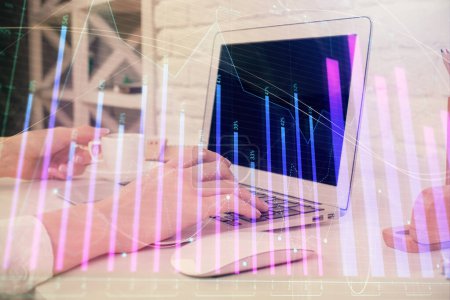 Photo for Double exposure of woman hands typing on computer and forex chart hologram drawing. Stock market analysis concept. - Royalty Free Image