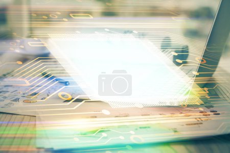 Photo for Double exposure of computer and technology theme hud. Concept of innovation. - Royalty Free Image