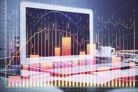 Photo for Forex market chart hologram and personal computer background. Multi exposure. Concept of investment. - Royalty Free Image