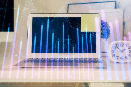Photo for Forex market chart hologram and personal computer background. Multi exposure. Concept of investment. - Royalty Free Image