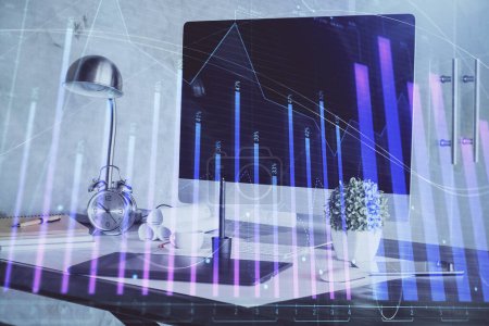 Photo for Stock market graph and table with computer background. Double exposure. Concept of financial analysis. - Royalty Free Image