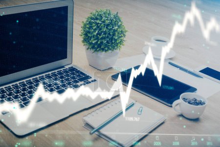 Photo for Forex market chart hologram and personal computer background. Double exposure. Concept of investment. - Royalty Free Image