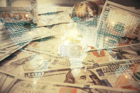 Photo for Multi exposure of business theme drawing over us dollars bill background. Concept of financial success. - Royalty Free Image
