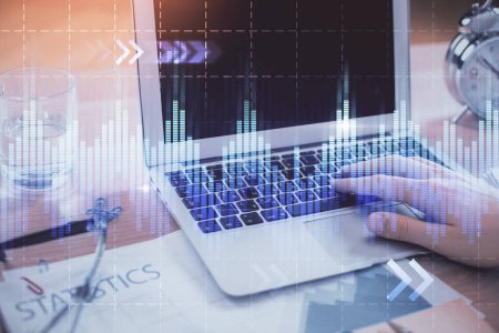 Photo for Multi exposure of market chart with man working on computer on background. Concept of financial analysis. - Royalty Free Image