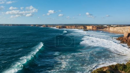 Photo for Beautiful view of the western Portuguese shore. Stormy Atlantic Ocean with giant waves. - Royalty Free Image