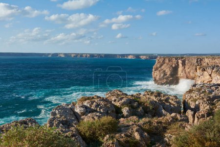 Photo for The western coastline of the Algarve. Stormy ocean with huge waves washing the cliffs in Portugal - Royalty Free Image