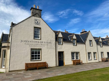 Photo for Elgin, Scotland - August 8, 2022: Johnstons of Elgin, also known as Johnstons Cashmere, have been making cashmere and fine woollen cloth, knitwear and accessories in Scotland since 1797 - Royalty Free Image