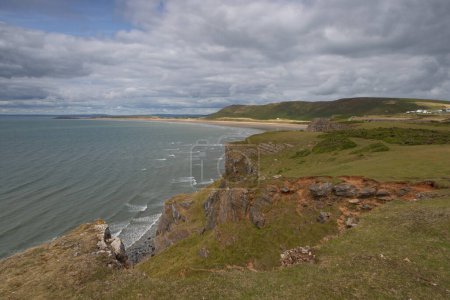 Photo for Summer landscape on Worm s Head and Rhosilli Bay in Wales - Royalty Free Image