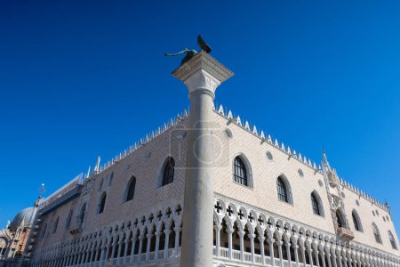 Detail of the Dodge Palace main facade in San Marco Square, Venice.