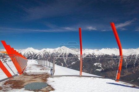 Photo for Bad Gastein, Austria - April 2,2018: Viewpoint at mountains ski resort Bad Gastein. It is an Austrian spa and ski town in the High Tauern mountains. - Royalty Free Image