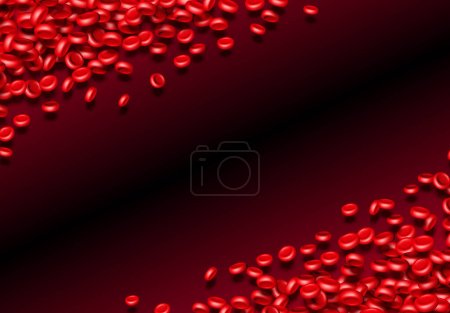 Ilustración de Células sanguíneas o eritrocitos rojos que fluyen en base científica abstracta con tema médico o de salud - Imagen libre de derechos