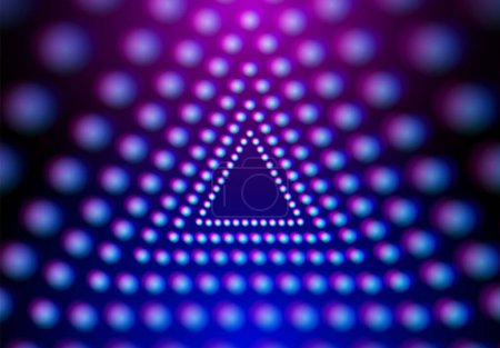 Illustration for Abstract neon triangle with grid of glowing lights on th violet background - Royalty Free Image