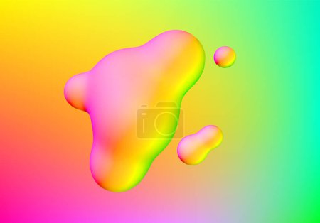 Ilustración de Manchas líquidas de diseño fluido con colores intensos vibrantes volando sobre un fondo abstracto - Imagen libre de derechos