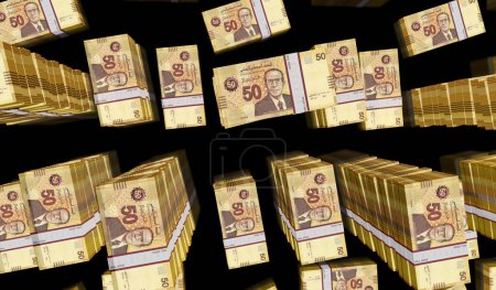 Foto de Túnez dinero dinar tunecino paquete de dinero 3d ilustración. Paquete de billetes TND apilados. Concepto de finanzas, efectivo, crisis económica, éxito empresarial, recesión, banca, impuestos y deuda. - Imagen libre de derechos
