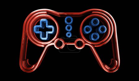 Photo for Esport retro video game pad and digital sport gaming golden metal shine symbol concept. Spectacular glowing and reflection light icon abstract object 3d illustration. - Royalty Free Image