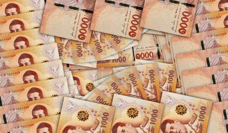Foto de Billetes de Baht tailandeses en un patrón de mosaico de abanico de efectivo. Tailandia 1000 THB notas. Concepto abstracto de banco, finanzas, economía decorativa fondo de diseño 3d ilustración. - Imagen libre de derechos