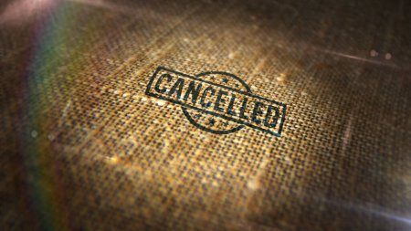 Photo for Cancelled stamp printed on linen sack. Cancellation and work annulment concept. - Royalty Free Image