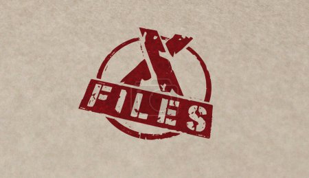 X Files stamp icons in few color versions. Secret mystery investigation and conspiracy concept 3D rendering illustration.