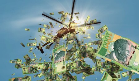 Téléchargez les photos : Albanie Lek billets de banque hélicoptère perte d'argent. Albanais ALL 1000 notes abstrait concept 3d de l'inflation, l'impression de monnaie, la finance, l'économie, la crise et l'assouplissement quantitatif illustration. - en image libre de droit