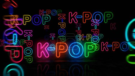 Photo for K-Pop Korea neon symbol. Entertainment popular Korean music event  light color bulbs. Abstract concept 3d illustration. - Royalty Free Image