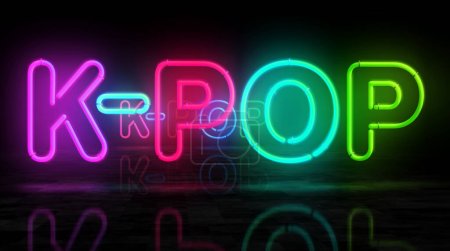 Photo for K-Pop Korea neon symbol. Entertainment popular Korean music event  light color bulbs. Abstract concept 3d illustration. - Royalty Free Image