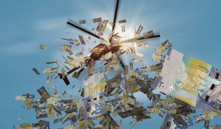 Téléchargez les photos : Koweït Dinar billets de banque hélicoptère perte d'argent. Koweït KWD 20 note concept abstrait 3d de l'inflation, l'impression de monnaie, la finance, l'économie, la crise et l'assouplissement quantitatif illustration. - en image libre de droit