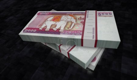 Foto de Myanmar dinero Birmania Kyat paquete de dinero 3d ilustración. 5000 paquetes de billetes MMK. Concepto de finanzas, efectivo, crisis económica, éxito empresarial, recesión, banca, impuestos y deuda. - Imagen libre de derechos