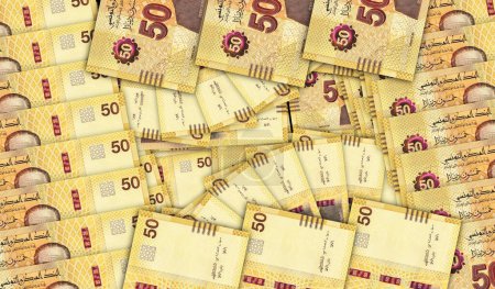 Foto de Túnez Billetes dinares en un patrón de mosaico de abanico de efectivo. Billetes de 50 TND. Concepto abstracto de banco, finanzas, economía decorativa fondo de diseño 3d ilustración. - Imagen libre de derechos
