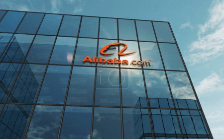 Photo for Hangzhou, China, September 5, 2023: Alibaba Group Holding Limited headquarters glass building concept. Alibaba com e-commerce retail company symbol logo on front facade 3d illustration. - Royalty Free Image